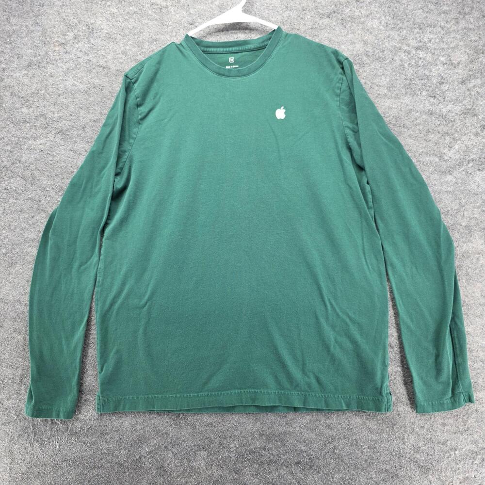 Apple Shirt Mens Medium Green Long Sleeve Crewneck Logo Cotton Casual Tee